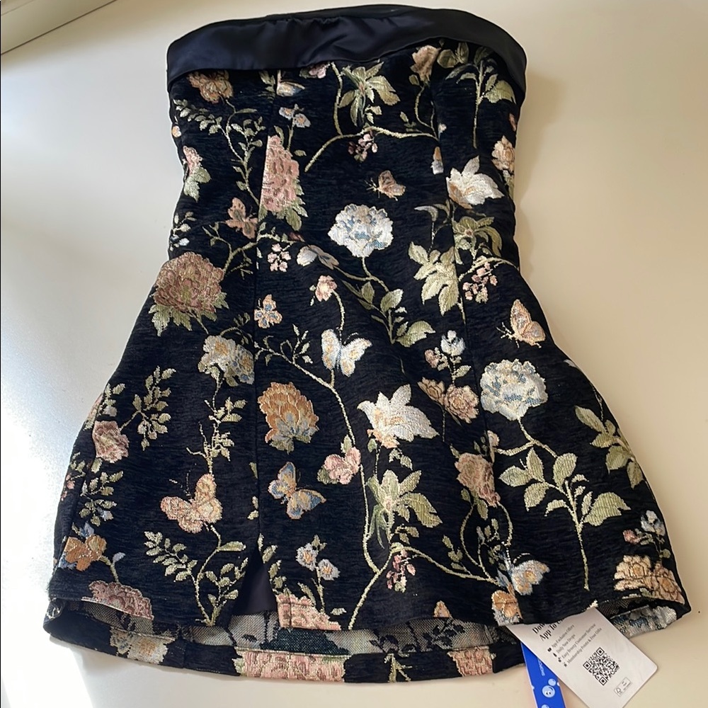 Black Floral Strapless Mini Dress - Picture 2 of 7